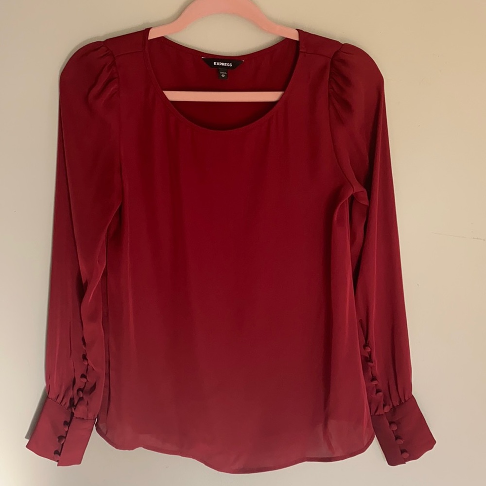 Express Red Puff Sleeve Button Cuff Top - Xs